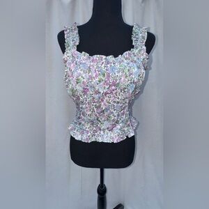 Lush, Floral Smocked, Ruffled Crop Top, Women, Size Small